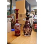 Edwardian Ruby glass etched Vine decorated decanter and a Bohemian Cut Crystal