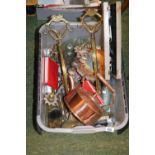 Collection of assorted Bygones inc. Copper Kettle, Pair of Fireside stands, Copper Bowl and assorted