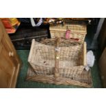 2 Cane picnic baskets, Flower basket and a Rush box