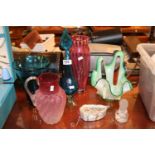 Goebel Glass figure of a Lion, Collection of Art Glass inc Pulpit Vase, Cranberry Glass and a