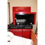 Belling Gas Range Cooker with extractor fan and Red glass splash back