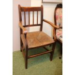 English Country Elbow chair with rush seated base