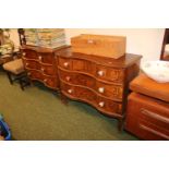 Pair of 20thC Serpentine fronted 3 drawer chests with later Ceramic handles