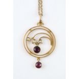 Ladies 9ct Gold Amethyst and Seed pearl Pendant on Necklace 4g total weight