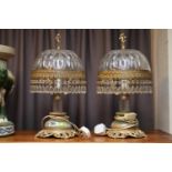 Pair of French Crystal Drop table lights with onyx bases