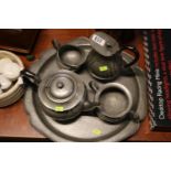 Civic Pewter 4 Piece Tea set and tray of hammered finish
