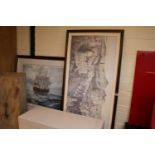 Large Framed print of HMS Victory and another framed print
