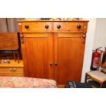 Late 19thC Pine European Cabinet of 2 drawers with turned handles above cupboard base