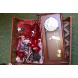 Collection of Cranberry glassware, Wooden cased wall clock and a Pair fo Crampons