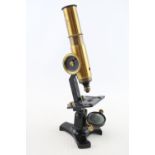 Early 20thC Brass and Tole Students Microscope with boxwood case and accessories