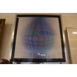 Victor Vasarely (French/Hungarian, 1906–1997) Lithographic print in Chrome frame