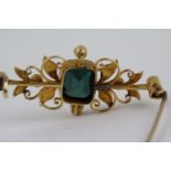 Victorian 15ct Gold Tourmaline and Seed pearl set bar brooch 4.4g total weight