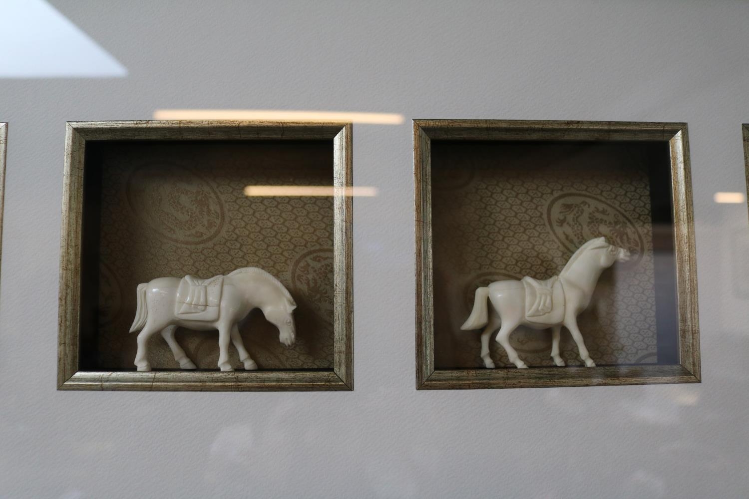 Framed Set of 8 Ox Bone Asian Horses - Image 3 of 3