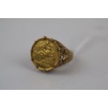 1906 Gold Half Sovereign in 9ct Gold Ring mount 9.6g total weight