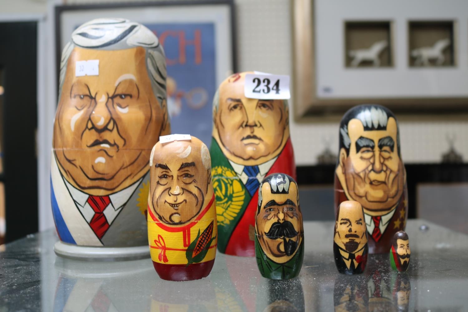 Set of Seven Russian Dolls depicting past Presidents