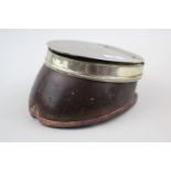Equine Interest; Horse hoof Snuff box with Silver plated hinged top marked 'In memory of Young Tom