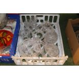 Large box of assorted Crystal and glassware inc. Fruit bowls, Carafes etc