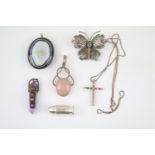 Collection of assorted Silver jewellery, Amethyst pendant, Agate Pendant and a Rose quartz pendant