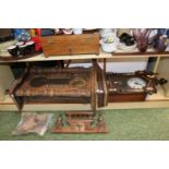 19thC Pine cased mantel clock with roman numeral dials and a wall clock