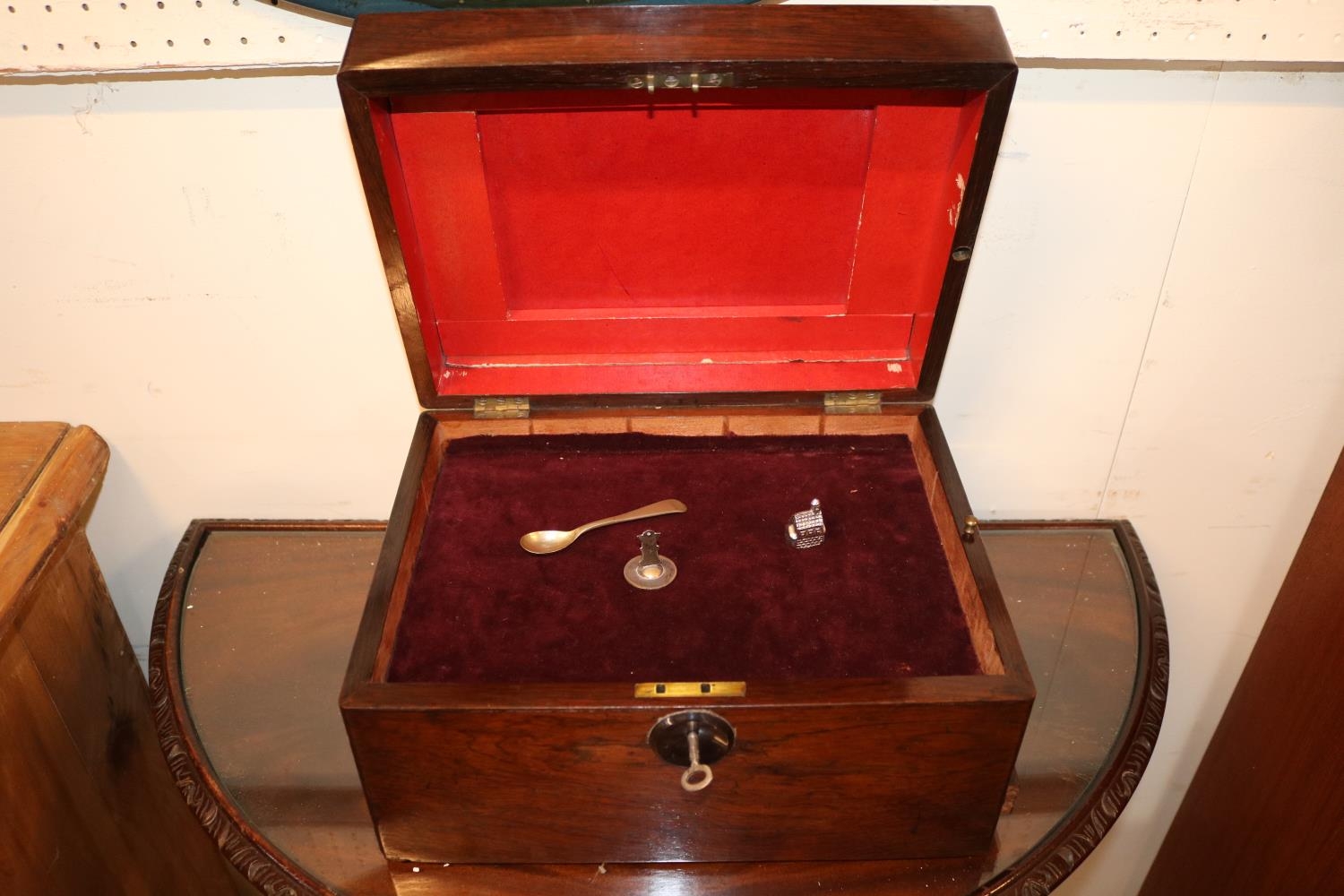 19thC Converted Rosewood veneered box with hidden drawer to base - Image 2 of 2