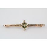 Ladies 9ct Gold Peridot and Seed pearl bar brooch 2.8g total weight