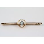15ct Gold Edwardian Aquamarine and seed pearl set bar brooch 4g total weight