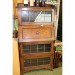 Oak Fall front Bureau with leaded glazed top and 2 Shelf base