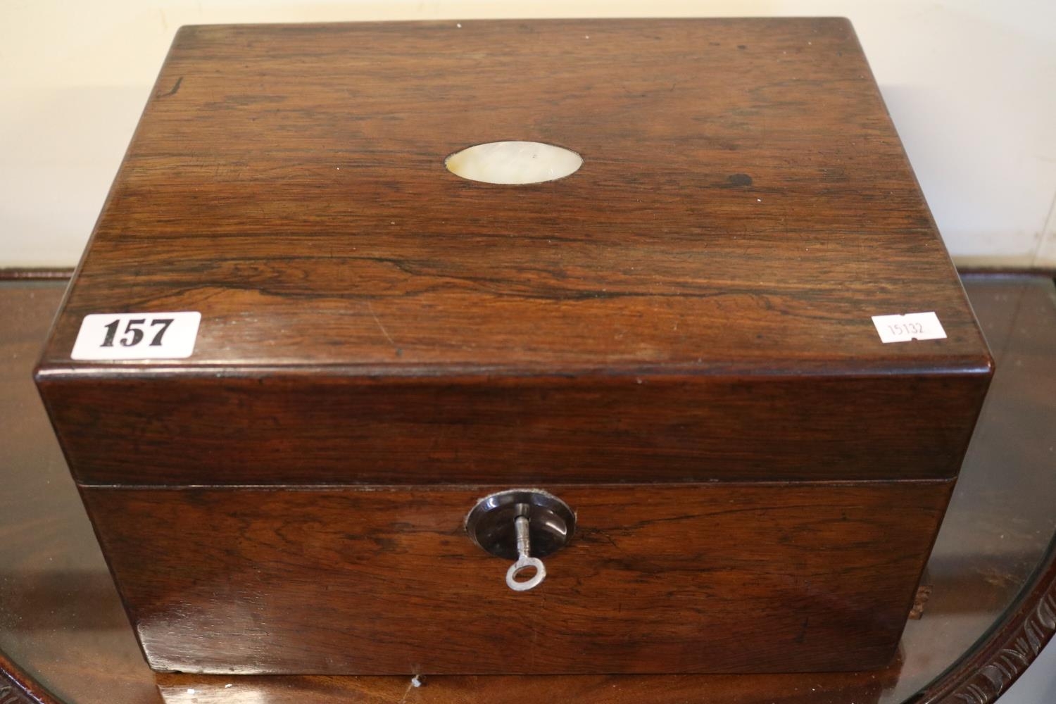 19thC Converted Rosewood veneered box with hidden drawer to base