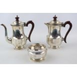 3 Piece Silver Tea Set with Walnut handles London 1928 455g total weight