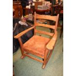 Arts & Crafts rocking Elbow chair with Leather seat