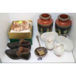 Collection of assorted Ceramics and bygones inc. William Ogden Match case, Pair of Childs Leather