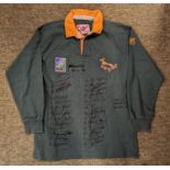 A Rare South African Rugby World Cup Jersey 1995 signed by full team and Nelson Mandela