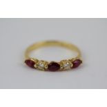 Ladies 14K Gold Ruby & Diamond Size I, 1.2g total weight