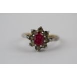Ladies 9ct White Gold Ruby & Spinel set cluster ring Size K. 2g total weight