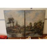 Pair of unsigned Oil on canvas paintings depicting the River Ouse at Hemingford