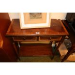 20thC Inlaid side table of two drawers and under tier