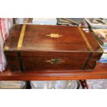 Large 19thC Mahogany brass bound writing slope with fitted interior