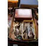 Collection of assorted Silver plated Flatware and a Wooden Stationary box