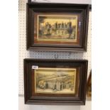 2 framed Ivorine pictures depicting Holyrood Palace and Arthurs Seat Edinburgh and Carnarvon Castle