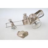 Sterling Silver Hong Kong Made Cruet rickshaw and a Birmingham Silver Brandy Spirit Label 175g total