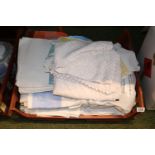 Large Tray of assorted Vintage Table clothes and Linen