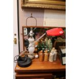 Retro Anglepoise desk lamp and a Vaseline glass table lamp