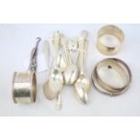 Collection of 19thC and later Silver tableware and a Bangle 220g total weight