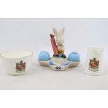 M J Wood of Burslem Golfing related golf ball stand and 2 St Ives Crested ceramics retailed by F E