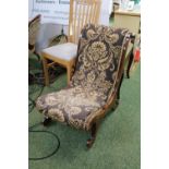 Victorian Low Nursing Chair with sloped scroll upholstered seat