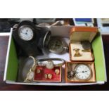 Edwardian Silver fronted desk clock and assorted watches and cufflinks