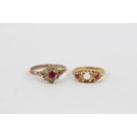 18ct Gold Stone set ring 2.1g and a 9ct Gold stone set ring 2.3g total weight