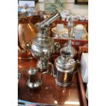 White metal Samovar and a Persian Style turned flask