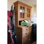 Pine Dresser with glazed top and 4 drawers above cupboard base