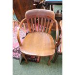 Oak 1930s Office Chair with carved seat and splayed back